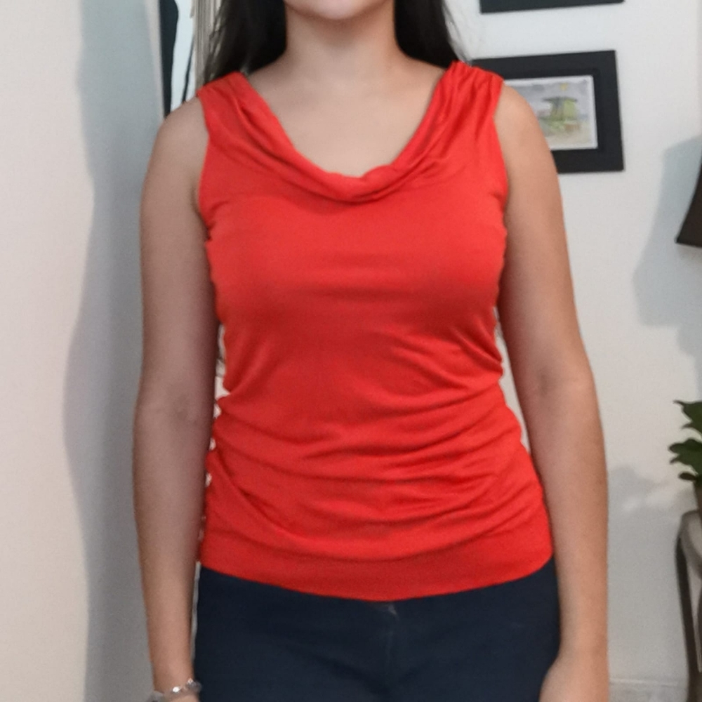Dianevon Furstenberg 100% Silk Open-Back Sleeveless Tura Top Blouse Orange Sz 6